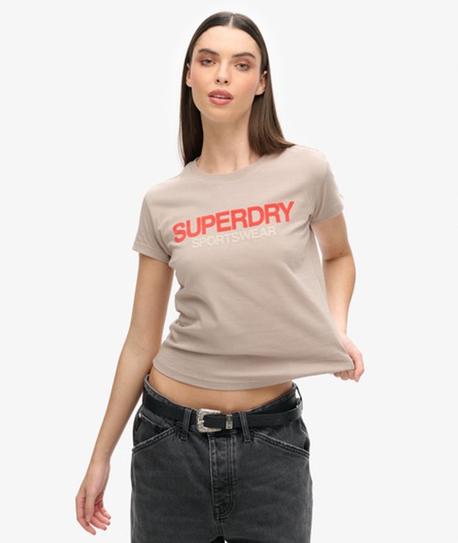 Aansluitend Sportswear T-shirt met Logo Beige Grootte: 40 afbeelding