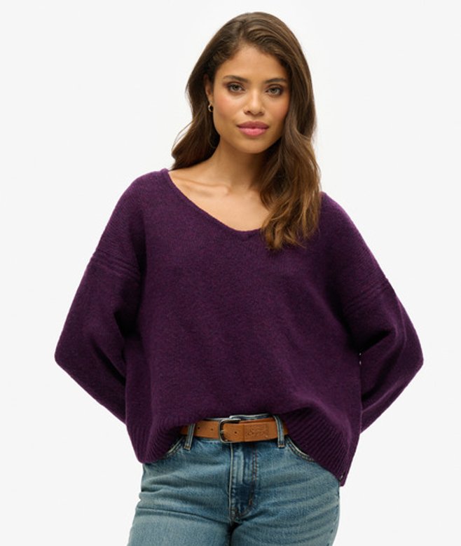 Oversized Trui met V-hals Paars Grootte: 42 afbeelding