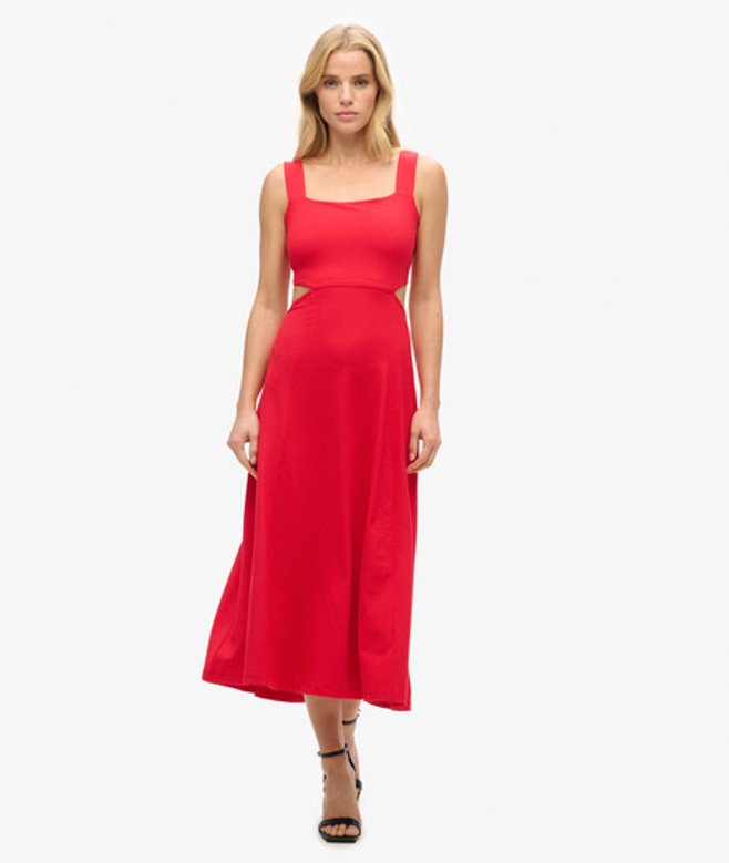 Superdry Women's Jersey Cutout Midi Dress Red / Optic/kelly