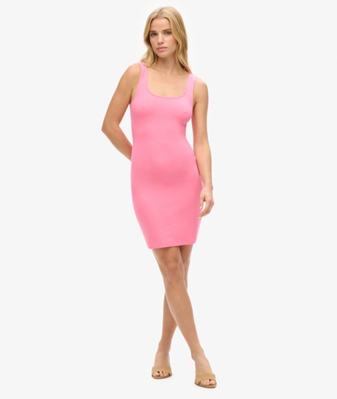 Jersey Mini-jurk met Vierkante Hals Roze Grootte: 40 afbeelding