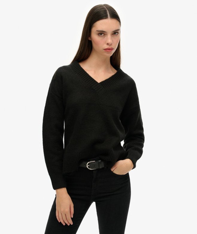 Superdry Women's Oversized V Neck Jumper Black