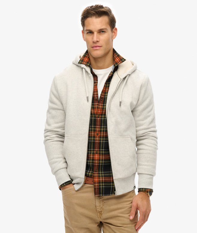 Superdry Essential Hoodie met Rits en Borgvoering Lichtgrijs