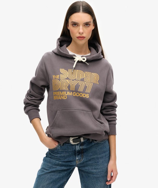 Superdry Hoodie met Retro-glitterlogo Grijs