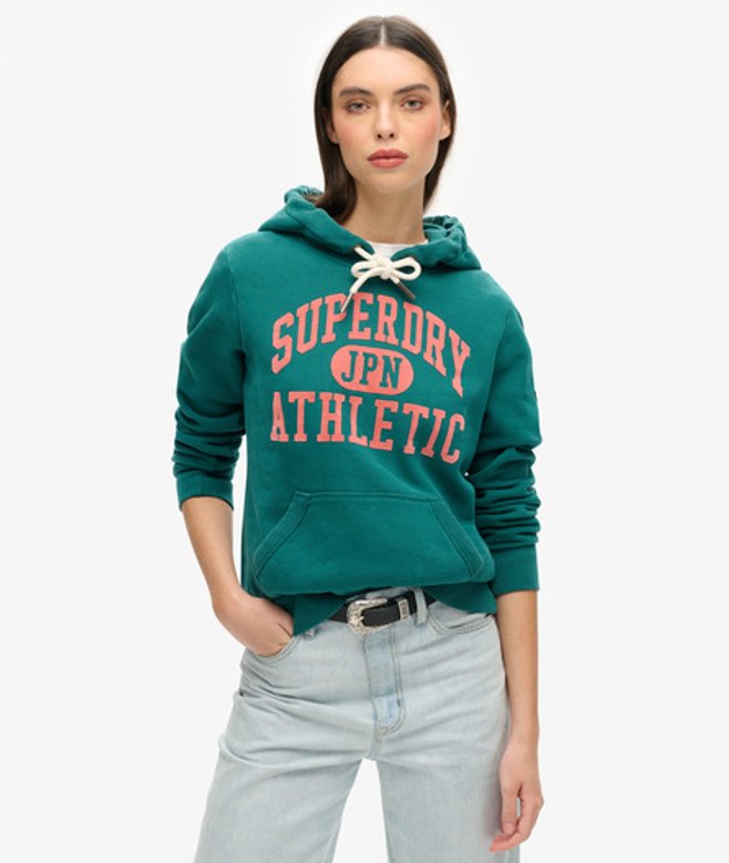Superdry Varsity Hoodie met Flockprint Groen