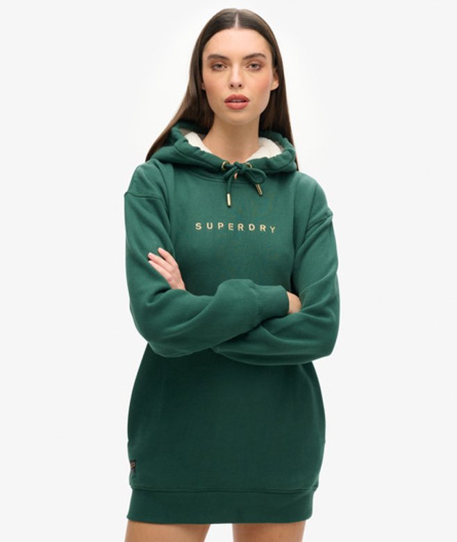 Superdry Luxe Hoodiejurk met Metallic Logo Groen
