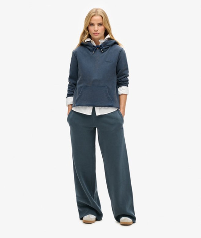 Superdry Wash Joggingbroek met Wijde Pijpen Blauw