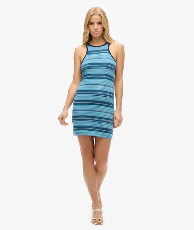 Vintage Gestreepte Racerjurk Bruin Grootte: 38 afbeelding