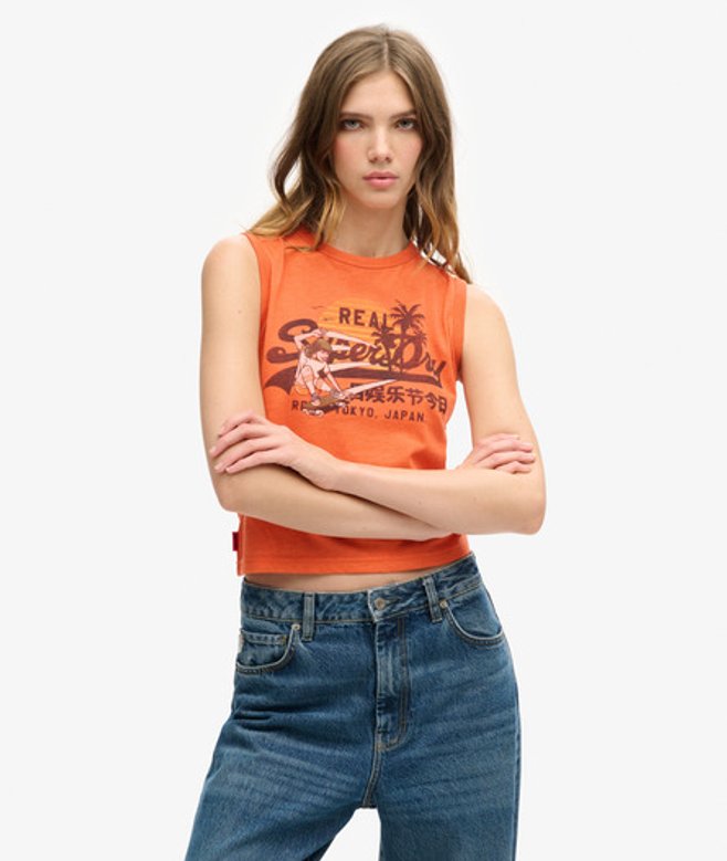 Superdry Women’s LA Vintage Logo Graphic Slim Vest Top Orange / Soda Pop Orange Marl – Size: 14 Superdry Women’s LA Vintage Logo Graphic Slim Vest Top Orange / Soda Pop Orange Marl – Size: 14