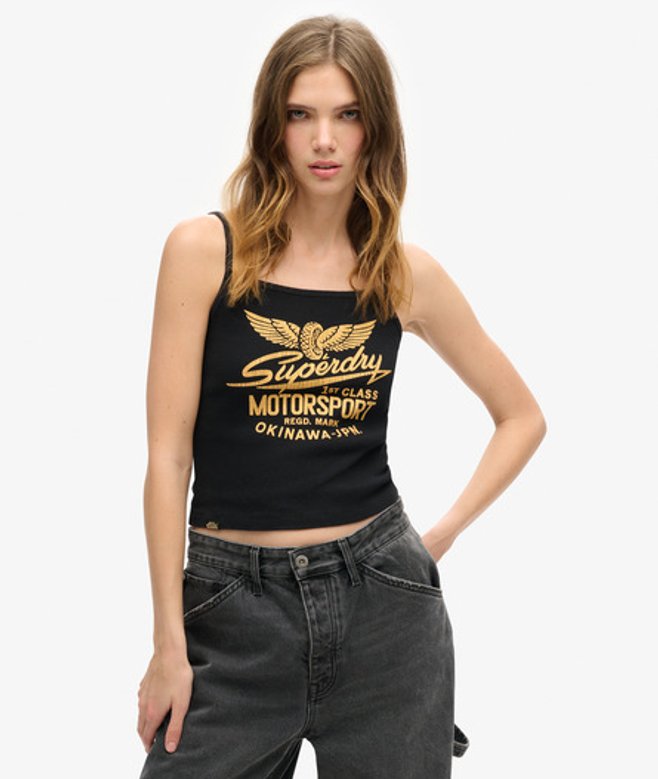 Image du produit : Superdry Dames Caraco Côtelé À Motif Rocker Rétro, Noir, Taille: 6-8