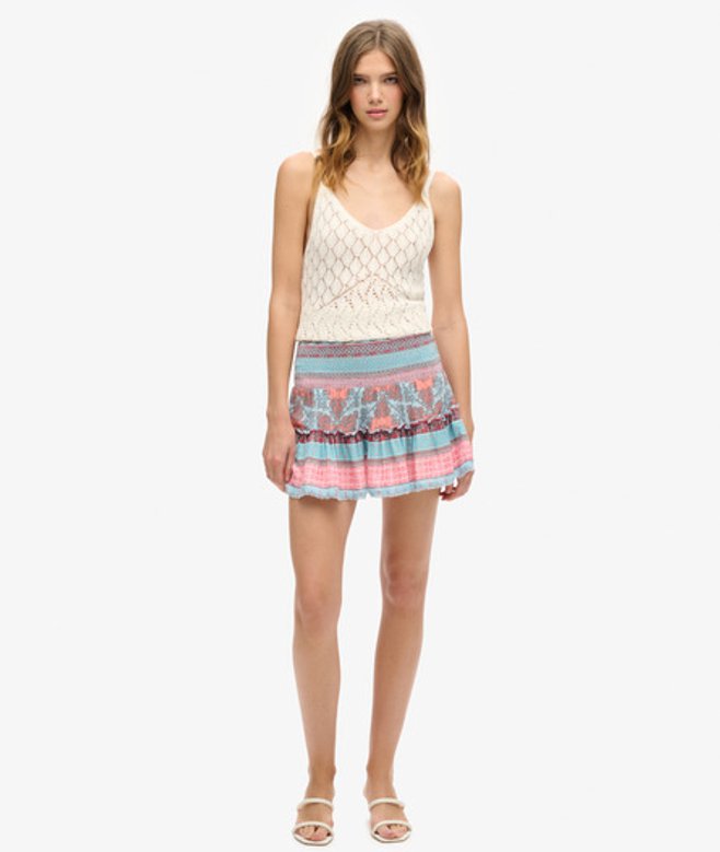 Damen Gesmokter Minirock Mit Print, , Größe: 40 - Superdry - Modalova