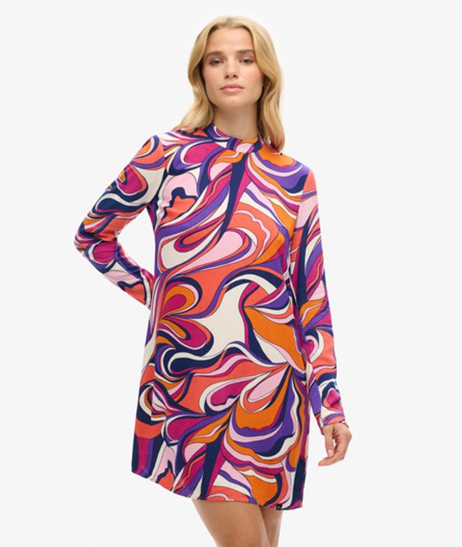 Superdry Damen Langärmeliges Minikleid mit Print Bunt