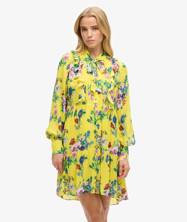 Superdry Women&rsquo;s Studios Off Duty Mini Dress Yellow/green / Bright Pop Floral Yellow - Size: 14