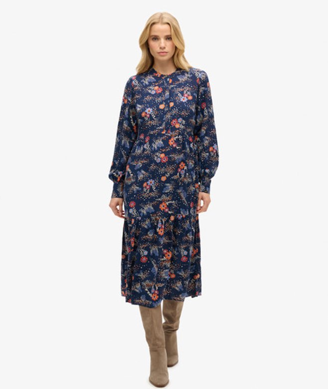 Superdry Midi-jurk met Lange Mouwen Donkerblauw