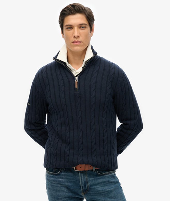 Superdry Classics Kabeltrui van Katoen met Halve Rits Blauw