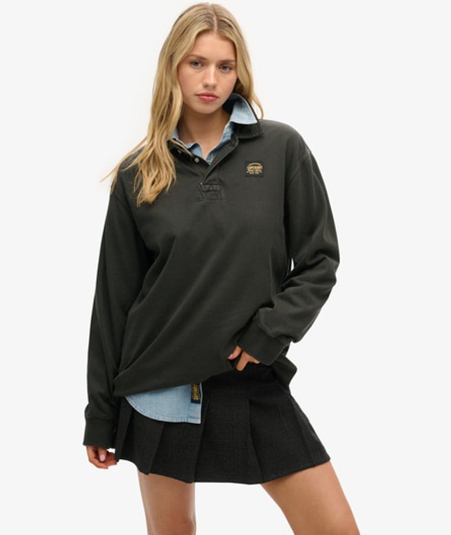 Oversized Rugbyshirt met Lange Mouwen en Contrasterend Stiksel Zwart Grootte: XL afbeelding