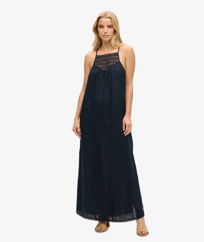 Lace Halter Maxistrandjurk Blauw Grootte: 38 afbeelding