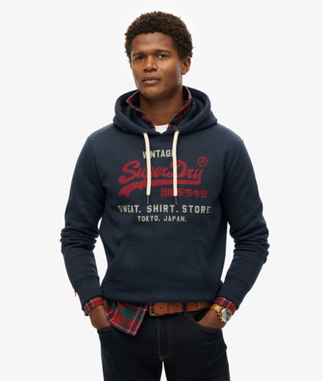 Superdry Heritage Hoodie met Vintage Logo en Relaxte Pasvorm Blauw