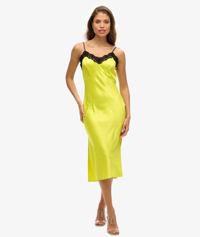 Superdry Women's Lace Satin Midi Dress Yellow / Sulphur Spring
