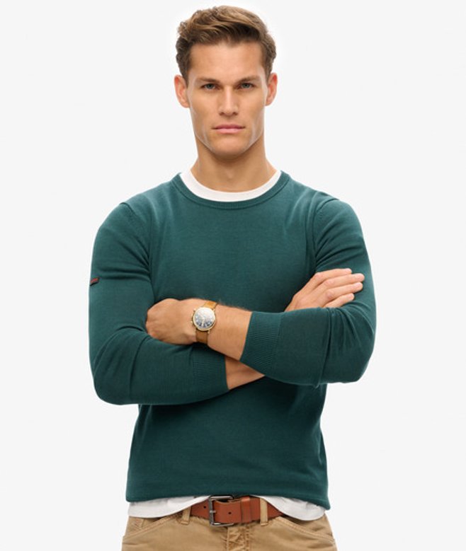 Superdry Essentials Lichtgewicht Gebreid Sweatshirt met Ronde Hals Green