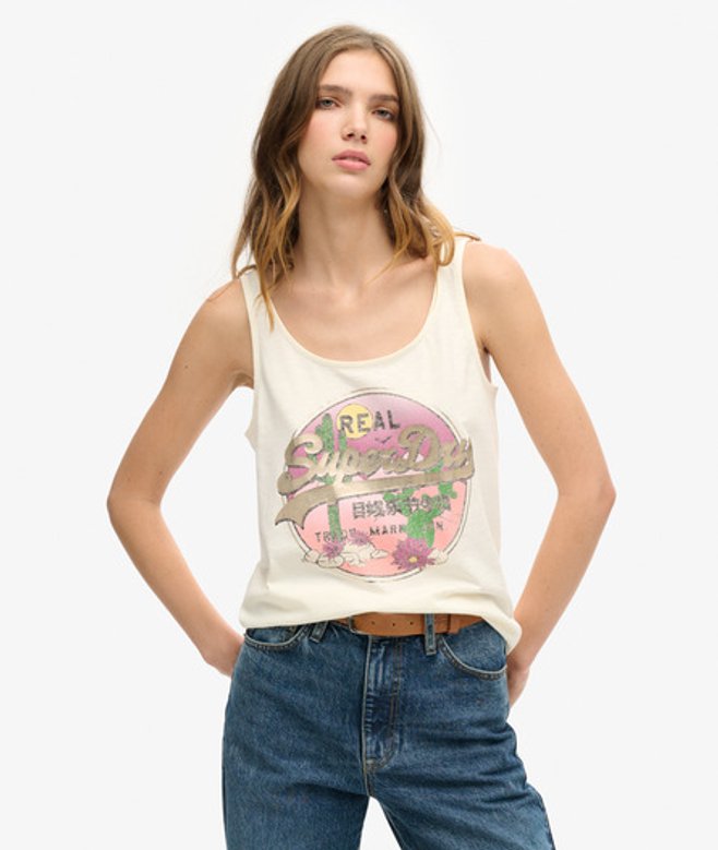 Superdry Women’s Vintage Logo Narrative Vest Top White / Off White – Size: 14 Superdry Women’s Vintage Logo Narrative Vest Top White / Off White – Size: 14