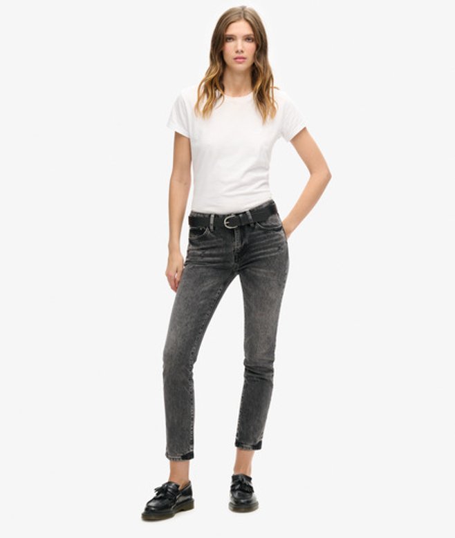 Superdry Slimfit Jeans met Middelhoge Taille Zwart