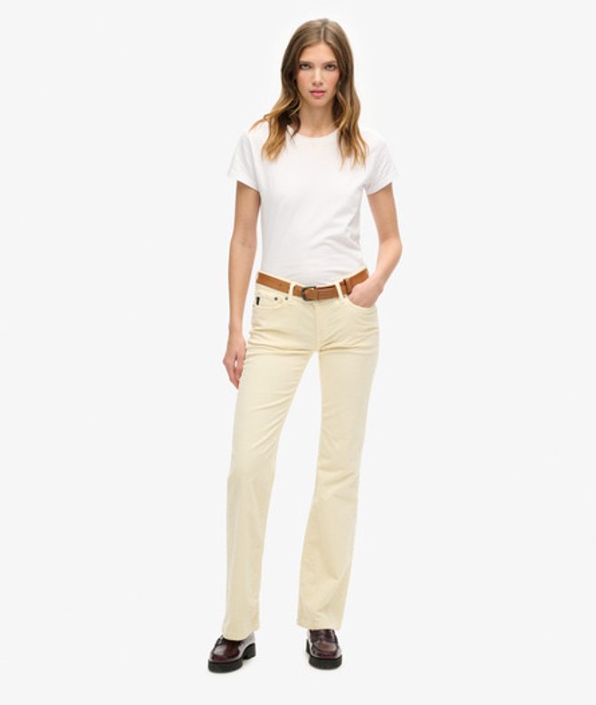 Corduroy Jeans met Lage Taille en Wijduitlopende Pijpen Crème Grootte: 28/30 afbeelding