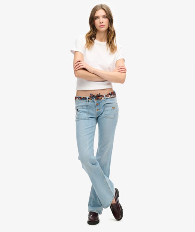 Slimfit Vintage Flare Jeans van Biokatoen met Lage Taille Blauw Grootte: 32/30 afbeelding