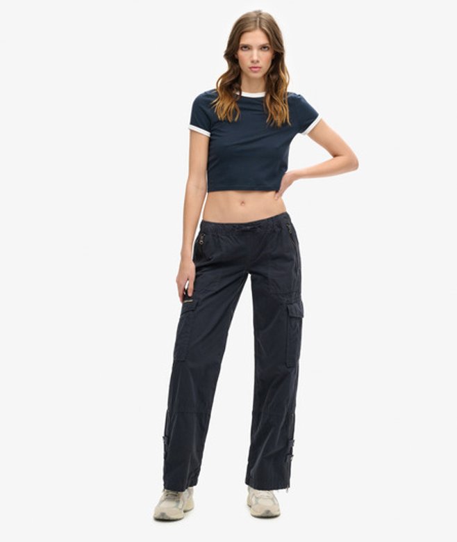 Superdry Cargobroek met Wijde Pijpen en Lage Taille Blauw