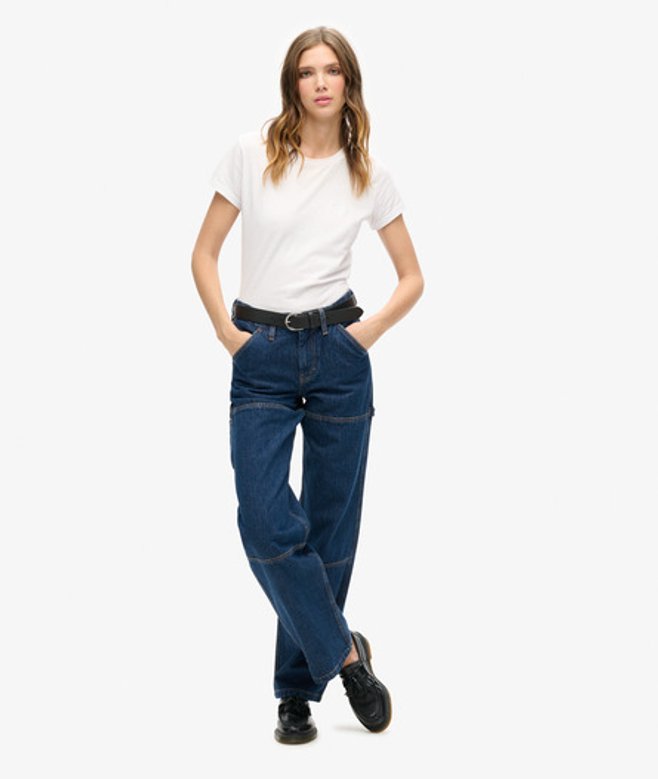 Denim Timmermansbroek van Biokatoen met Middelhoge Taille Donkerblauw Grootte: 28/30 afbeelding