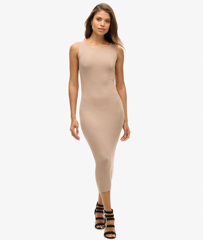 Rugloze Gebreide Midi-jurk Beige Grootte: 36 afbeelding