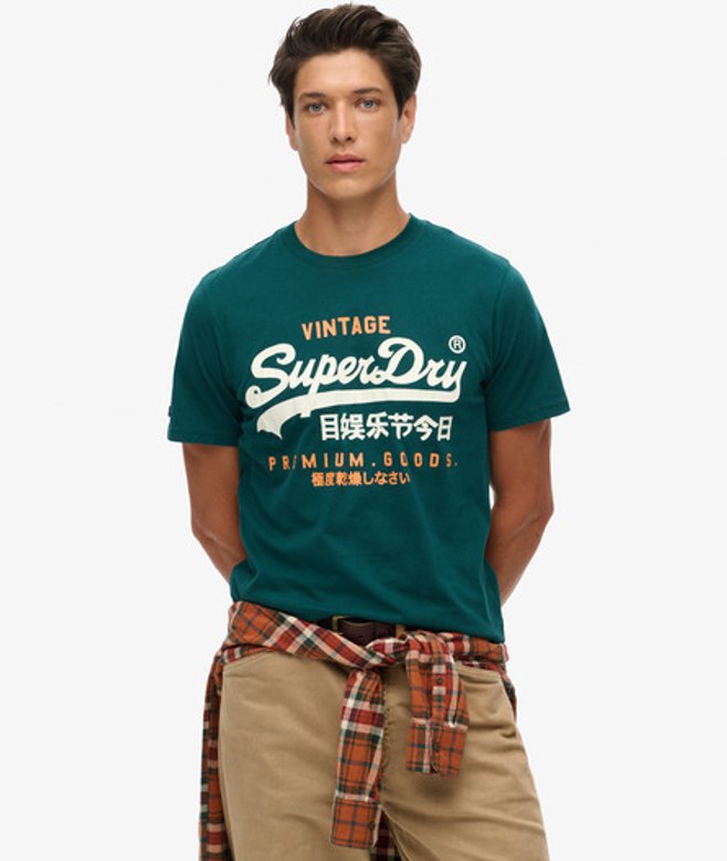 Klassiek Heritage T-shirt met Vintage Logo Groen Grootte: XL afbeelding