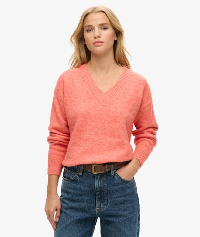 Image du produit : Superdry Femme Pull OverTaille à col V Orange Taille: 40