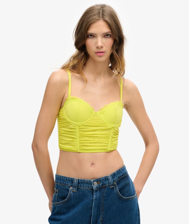 Superdry Women's Ruched Mesh Crop Corset Top Yellow / Sulphur Spring