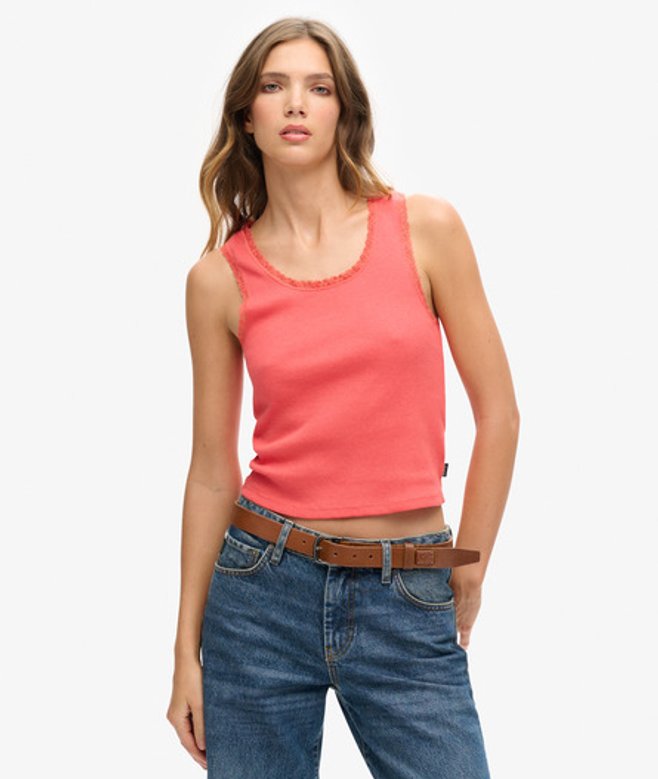 Athletic Essentials Vintage Hemdtopje met Kanten Rand Cream Grootte: XS/S afbeelding