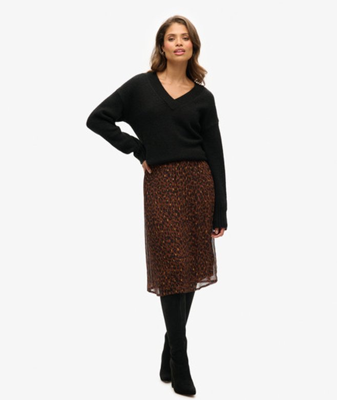 Superdry Women's Woven Metallic Midi Skirt Brown / Leopard Print