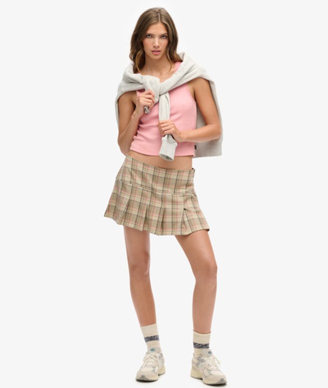 Geruite Halve Cirkelrok met Plooien Crème Grootte: 40 afbeelding