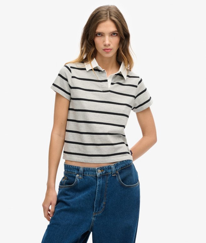 Superdry Women's Vintage Stripe Rugby Top Light Grey / Grey Marl/black