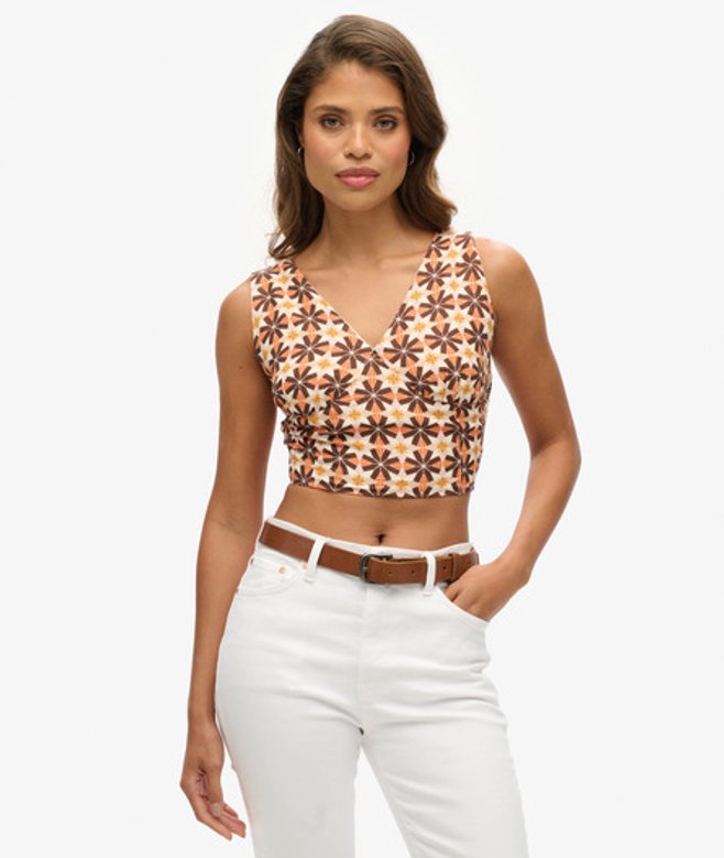 Superdry Women's Vintage Halter Top Cream / Tile Print