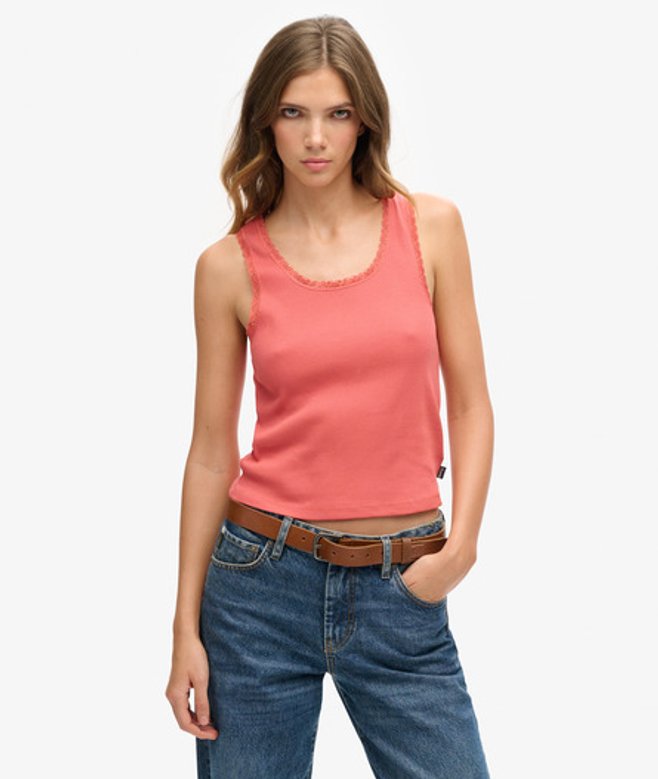 Athletic Essentials Vintage Hemdtopje met Kanten Rand Cream Grootte: M/L afbeelding