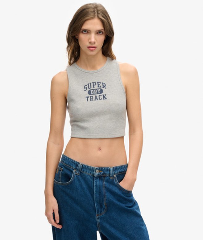 Damen Kurz Geschnittenes Athletic Essentials Tanktop mit Waffelmuster mit Logodruck, Größe: 36 - Größe: 36 - Superdry - Modalova