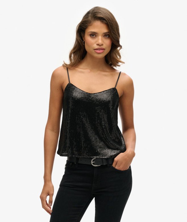 Superdry Women's Sequin Cami Vest Top Black / Black Sequin