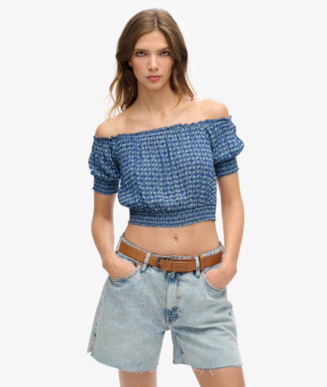 Damen Gesmoktes Kurztop mit Kurzen Ärmeln Bedruckt, Größe: 42 - Größe: 42 - Superdry - Modalova