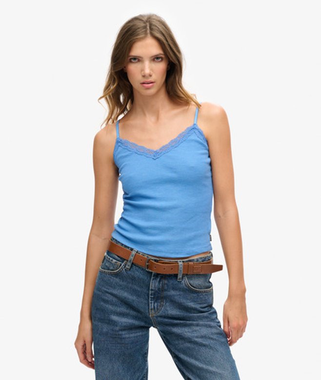 Damen Geripptes Essential Trägertop mit aus Bio-baumwolle Spitze, Größe: M/L - Größe: M/L - Superdry - Modalova