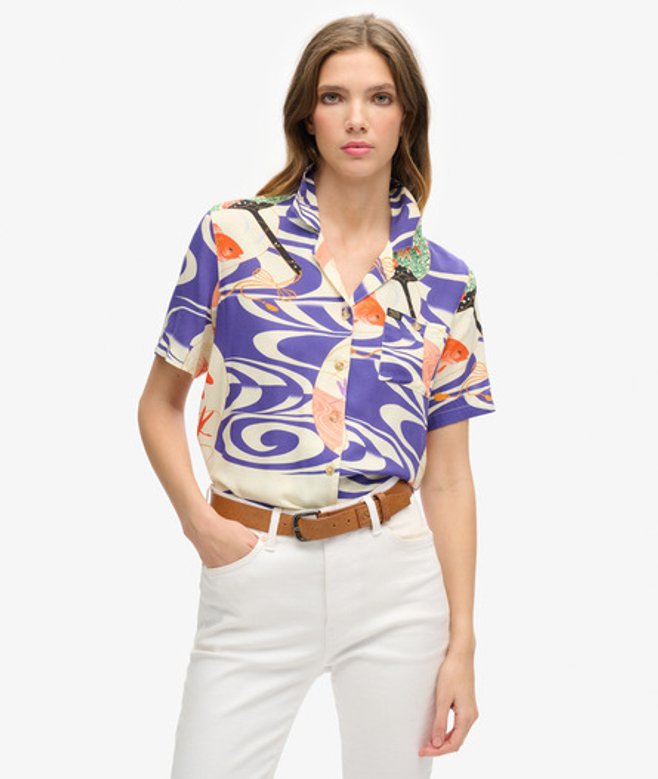 Superdry Women's Beach Resort Shirt Blue / Ryusui Blue