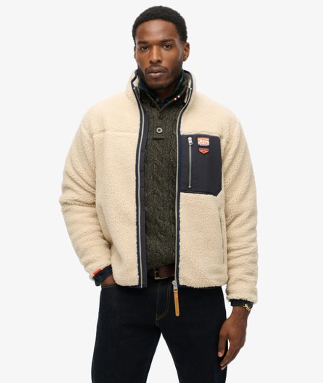 Vintage Retro Fleece met Volledige Rits Crème Grootte: L afbeelding