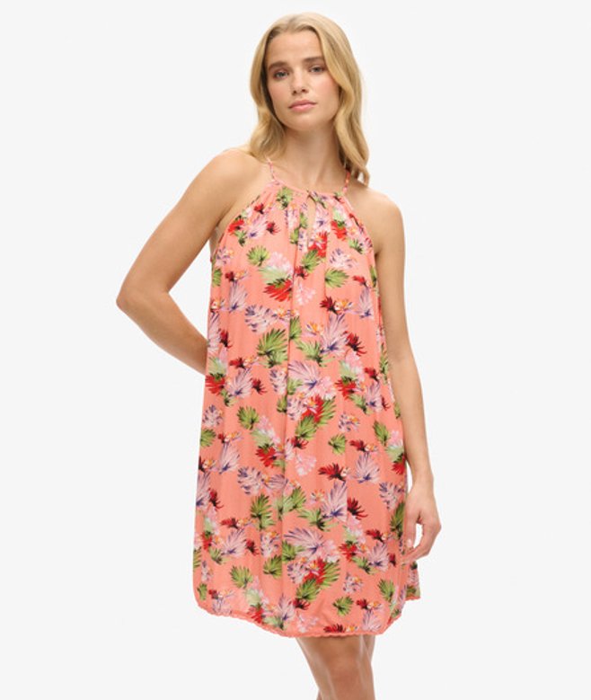 Superdry Women's Printed Beach Cami Dress, Pink & Red