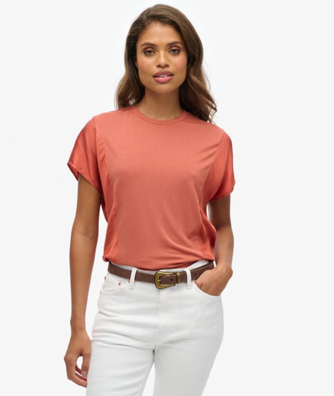 Superdry & Co Women's Studios Fabric Mix Top Red / Burnt Henna