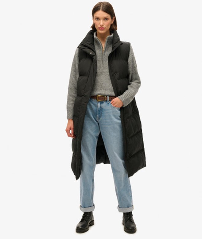 Superdry Women’s Longline Puffer Gilet Black – Size: 8 Superdry Women’s Longline Puffer Gilet Black – Size: 8