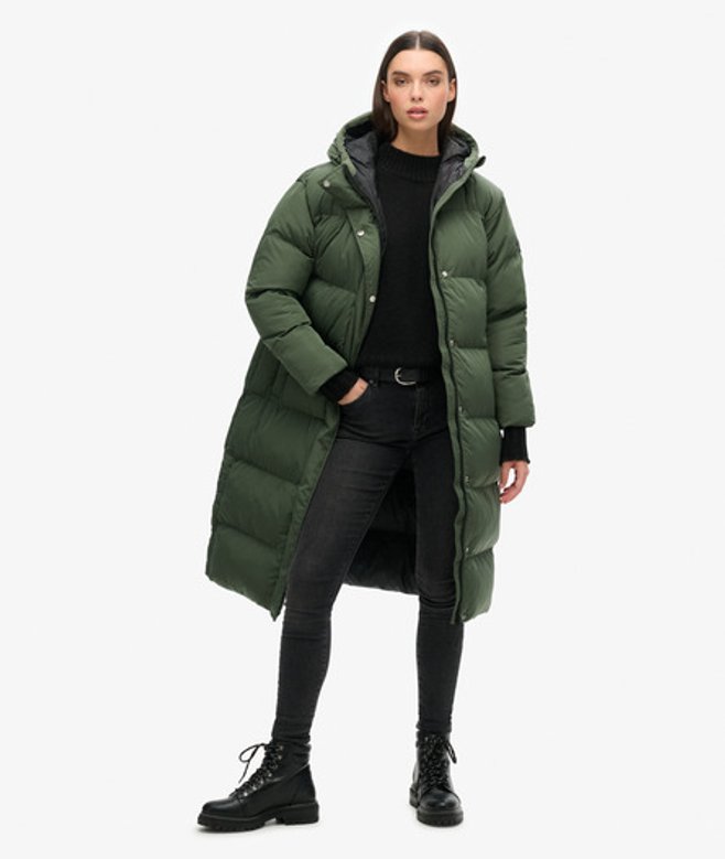 Superdry Women's Women's Hooded Longline Puffer Coat Green / Thyme