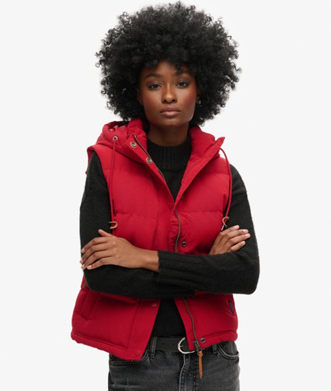 Superdry Women’s Everest Hooded Puffer Gilet Red – Size: 8 Superdry Women’s Everest Hooded Puffer Gilet Red – Size: 8